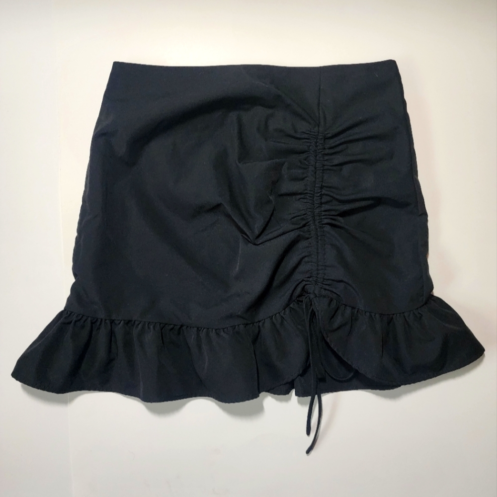 Black Mini Skirt with Ruched Ruffle